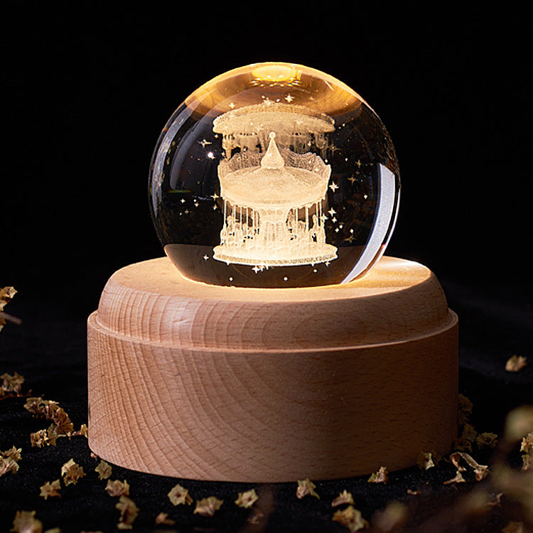 Lampada Sfera di Cristallo 3D - Base LED, Ricarica USB