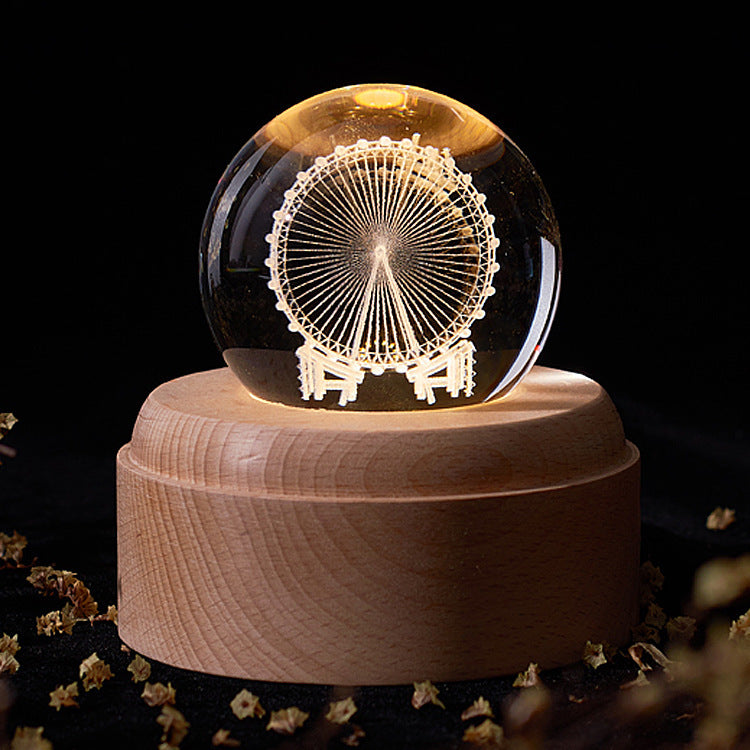 Lampada Sfera di Cristallo 3D - Base LED, Ricarica USB