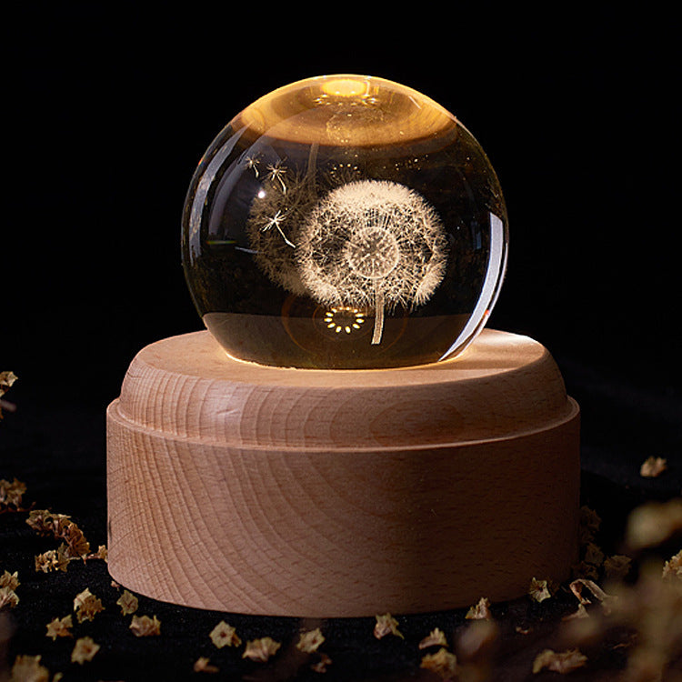 Lampada Sfera di Cristallo 3D - Base LED, Ricarica USB